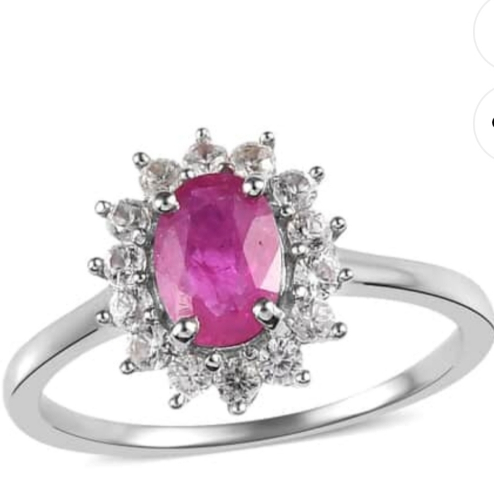 Authentic Montepuez Ruby & White Zircon Ring Platinum over 925 Sz 6! ❤️ - Picture 1 of 13